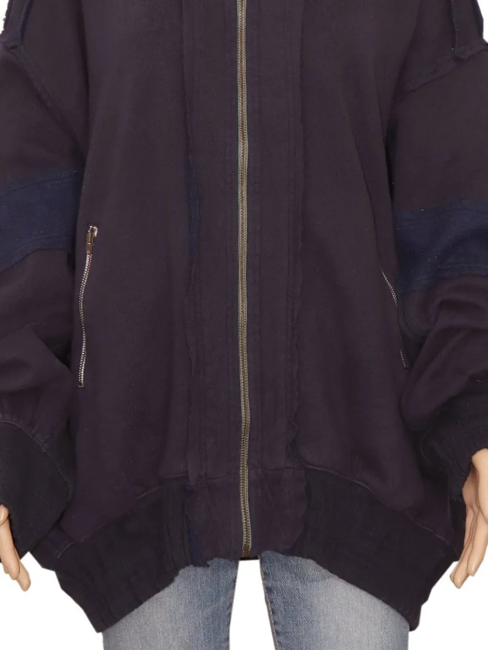 Free People Lou Moto Zip Jacket Dropped Shoulders Navy Long Sleeve L